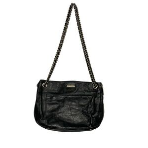 Rebecca Minkoff Black Leather Vtg Y2K Double Chain Strap Crossbody Shoulder Bag